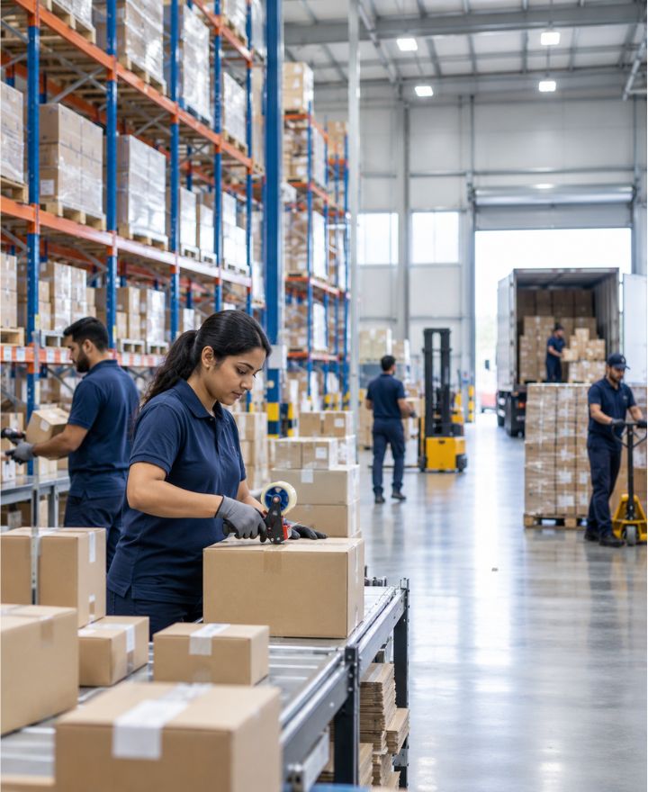 Distribution warehouse with inventory and logistics operations